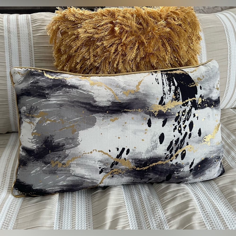 Marbled black, grey, white & gold throw pillow.